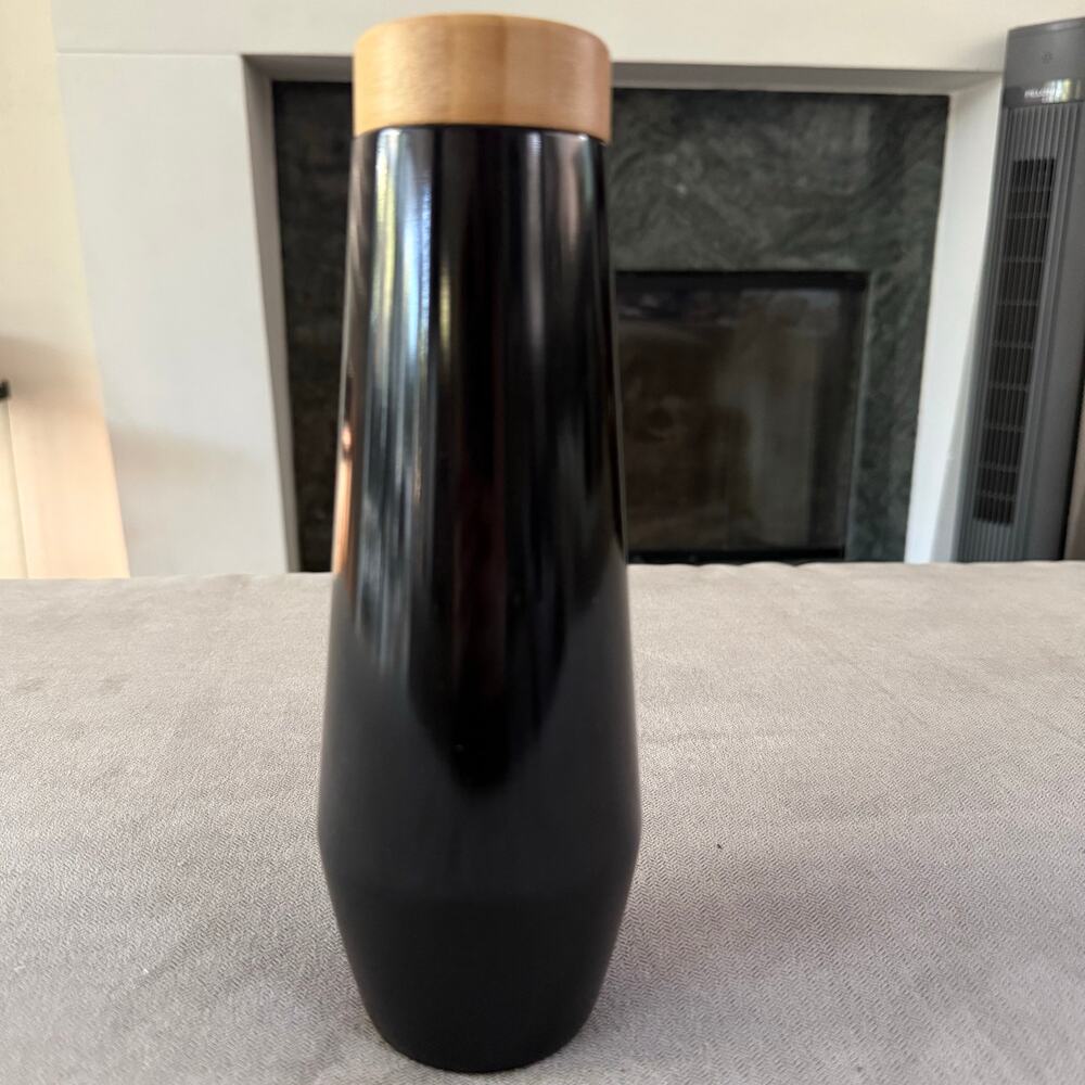 h2go 16.9 oz Insulated Stainless Steel Water Bottle with Bamboo Lid – Black